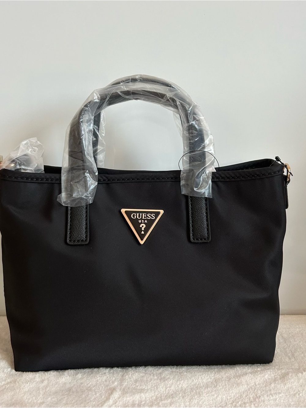 Guess Black Satchel with Gold Triangle Logo
